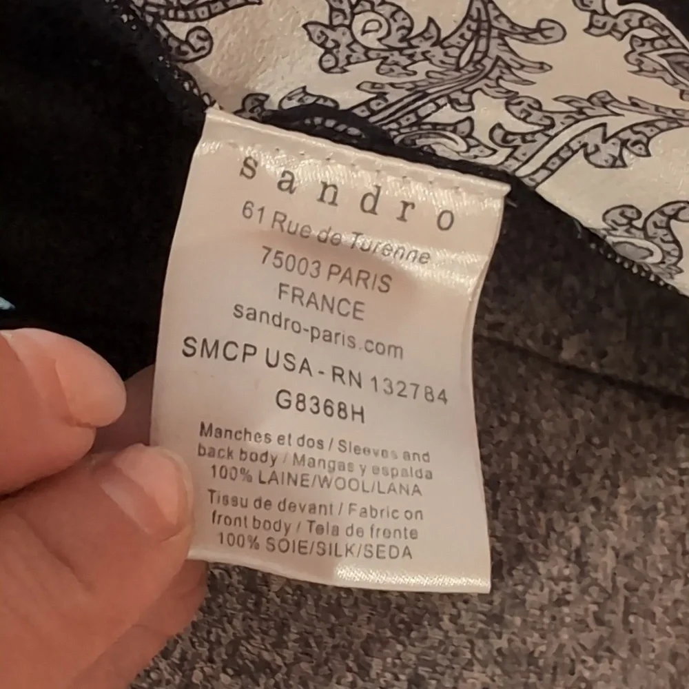 Sandro Black White Paisley Silk Wool Cardigan - Picture 10 of 10